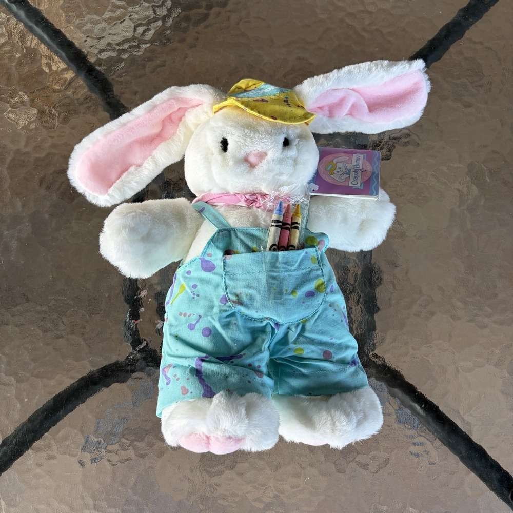 New Vintage 1990 Hallmark Crayola Easter Plush Boy Bunny With Original Crayons